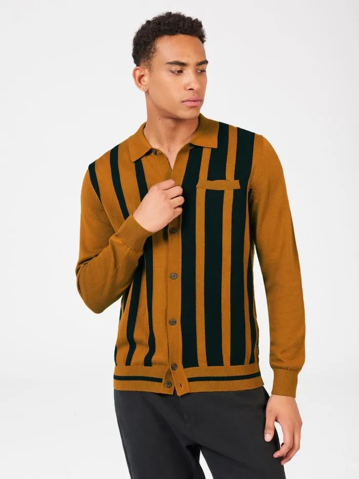 Ben Sherman Mod Knit Polos Men Button Through Stripe Knit Polo Ben Sherman Mod Knit Polos Men Button Through Stripe Knit Polo