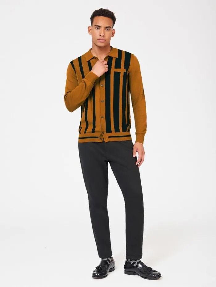 Ben Sherman Mod Knit Polos Men Button Through Stripe Knit Polo Ben Sherman Mod Knit Polos Men Button Through Stripe Knit Polo