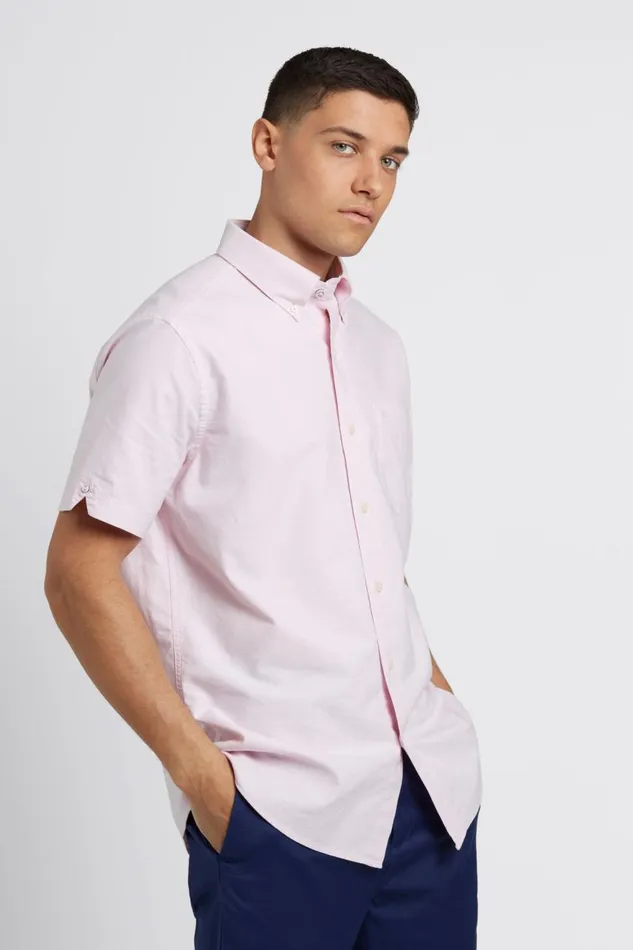 Ben Sherman Oxford Shirts Men Short Sleeve Brighton Oxford Organic Shirt 8211 Dusty Pink