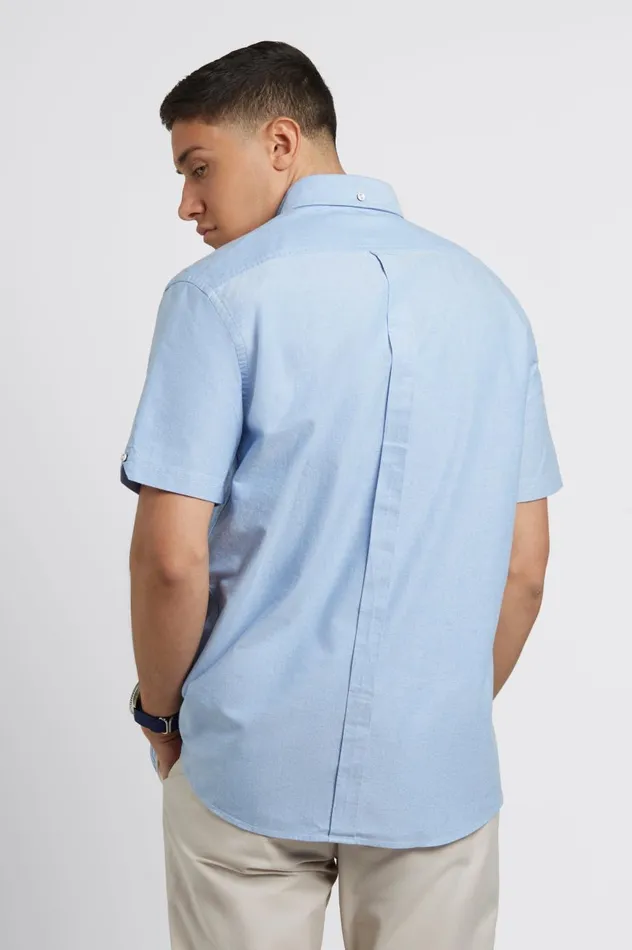 Ben Sherman Oxford Shirts Men Short Sleeve Brighton Oxford Organic Shirt 8211 Pale Blue