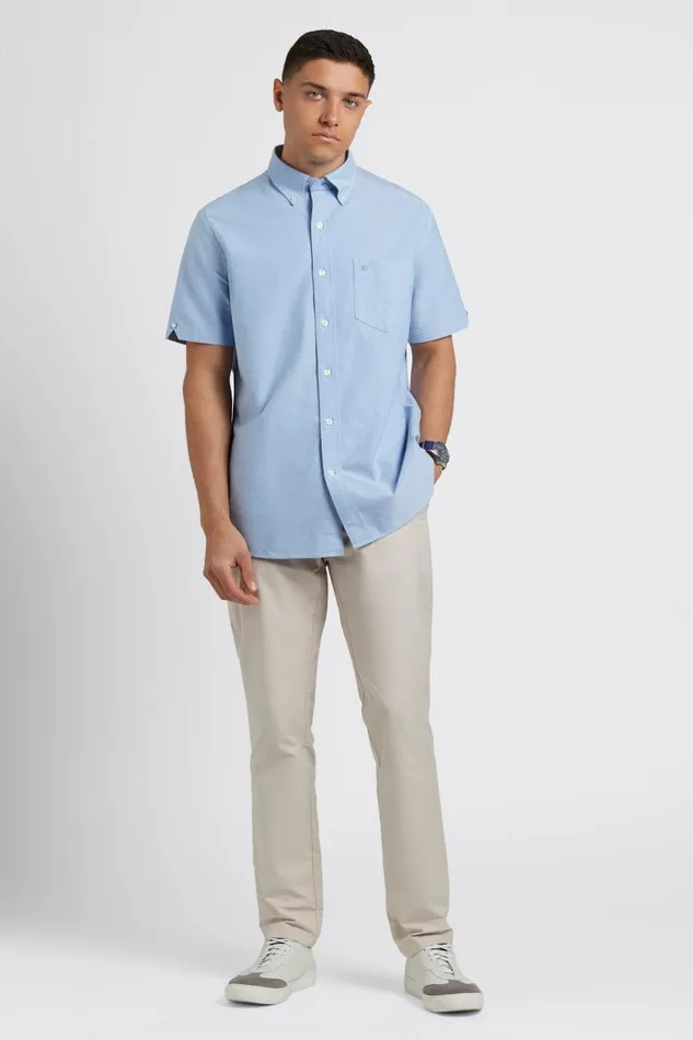 Ben Sherman Oxford Shirts Men Short Sleeve Brighton Oxford Organic Shirt 8211 Pale Blue