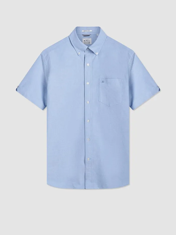 Ben Sherman Oxford Shirts Men Short Sleeve Brighton Oxford Organic Shirt 8211 Pale Blue