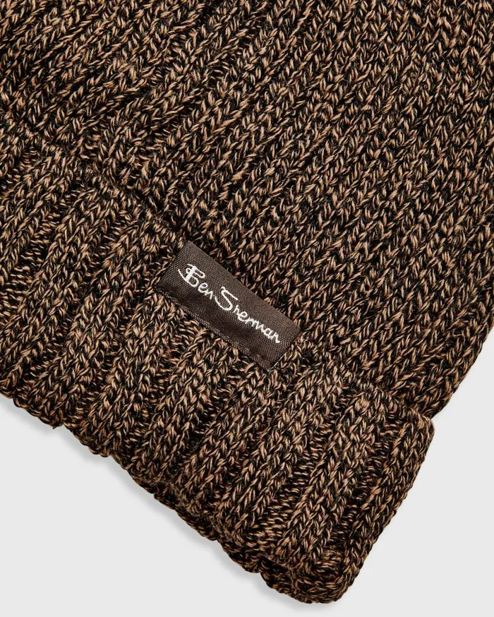 Ben Sherman Scarves and Cold Weather Men Ribbed Knit Beanie 8211 Brown