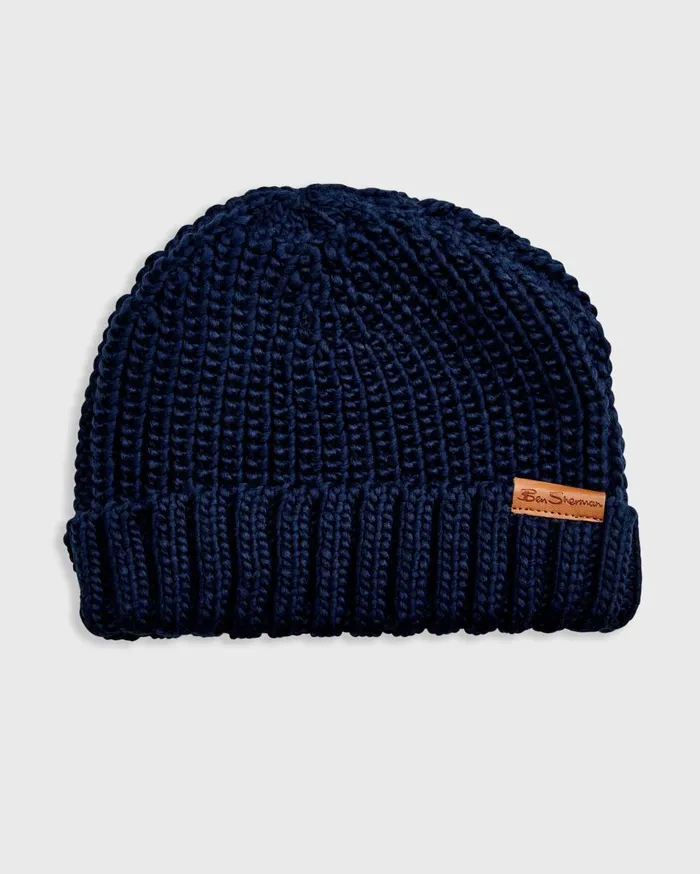 Ben Sherman Scarves and Cold Weather Men Ribbed Knit Beanie 8211 Navy