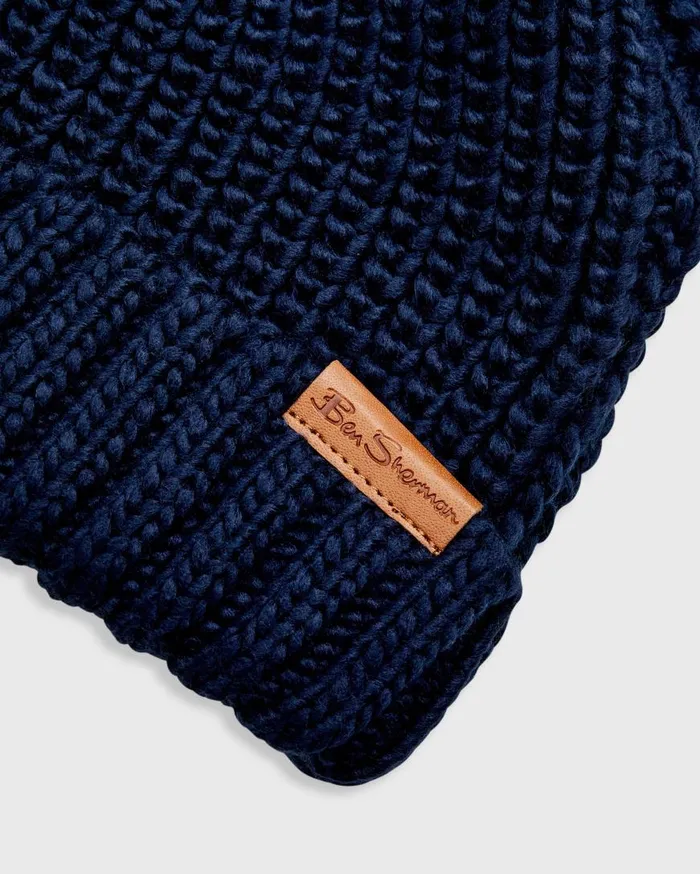 Ben Sherman Scarves and Cold Weather Men Ribbed Knit Beanie 8211 Navy