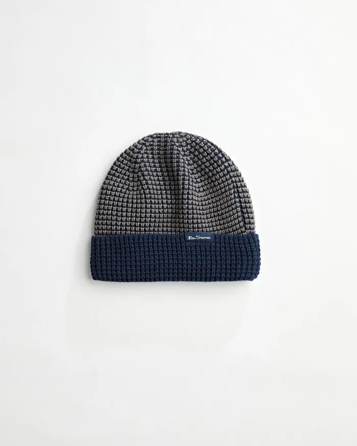 Ben Sherman Scarves and Cold Weather Men Waffle Knit Hat With Thermal Plush Lining 8211 Navy BlazerOdyssey Grey