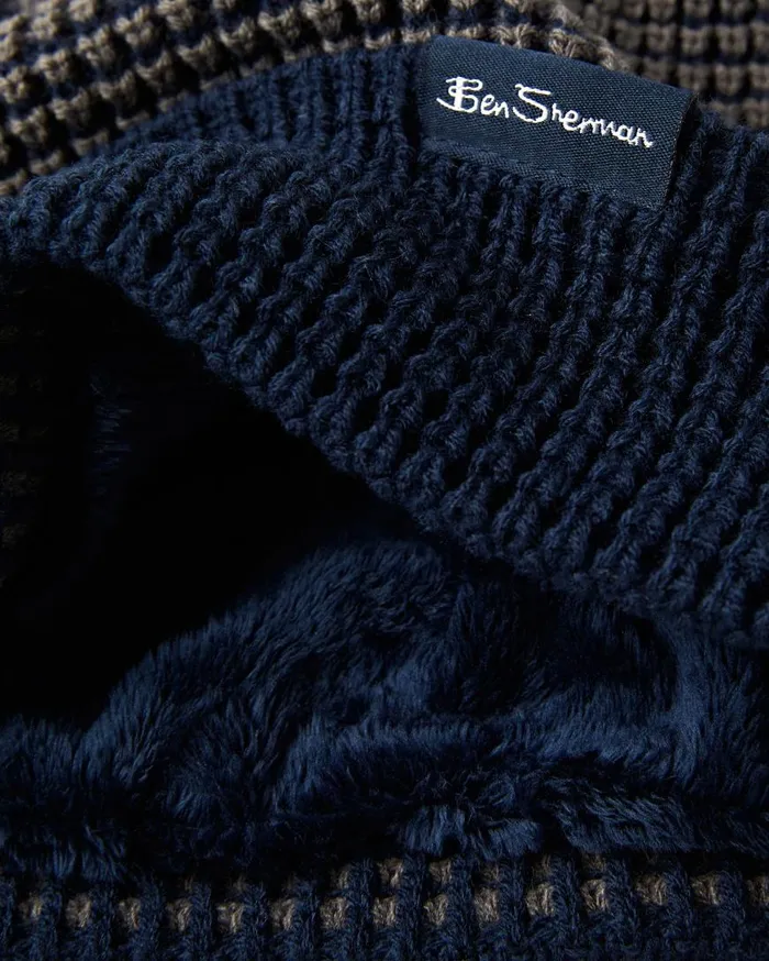 Ben Sherman Scarves and Cold Weather Men Waffle Knit Hat With Thermal Plush Lining 8211 Navy BlazerOdyssey Grey