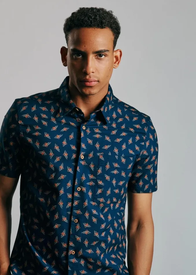 Ben Sherman Short Sleeve Shirts Men Art Deco Geo Print Shirt 8211 Dark Navy