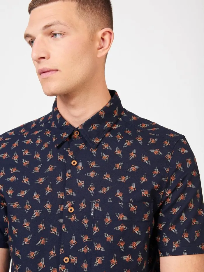 Ben Sherman Short Sleeve Shirts Men Art Deco Geo Print Shirt 8211 Dark Navy Ben Sherman Short Sleeve Shirts Men Art Deco Geo Print Shirt 8211 Dark Navy