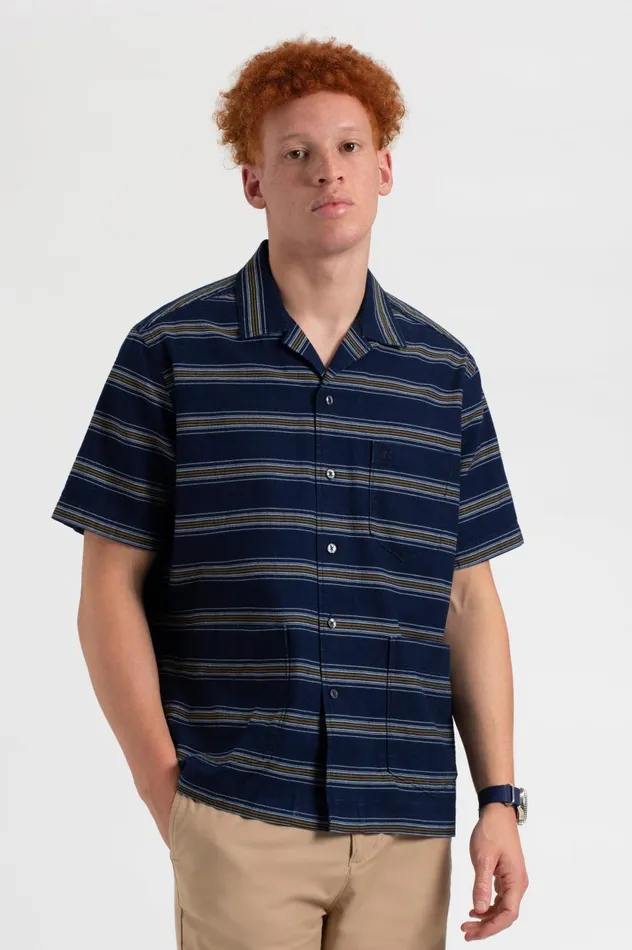 Ben Sherman Short Sleeve Shirts Men Dalston Blues Short Sleeve Indigo Stripe Beach Shirt