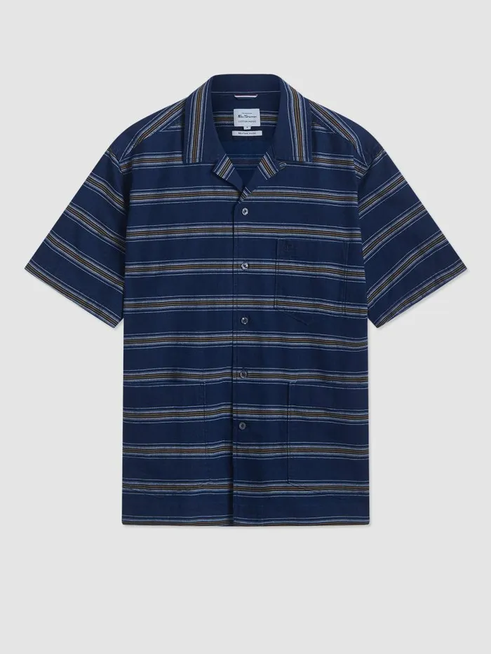 Ben Sherman Short Sleeve Shirts Men Dalston Blues Short Sleeve Indigo Stripe Beach Shirt Ben Sherman Short Sleeve Shirts Men Dalston Blues Short Sleeve Indigo Stripe Beach Shirt