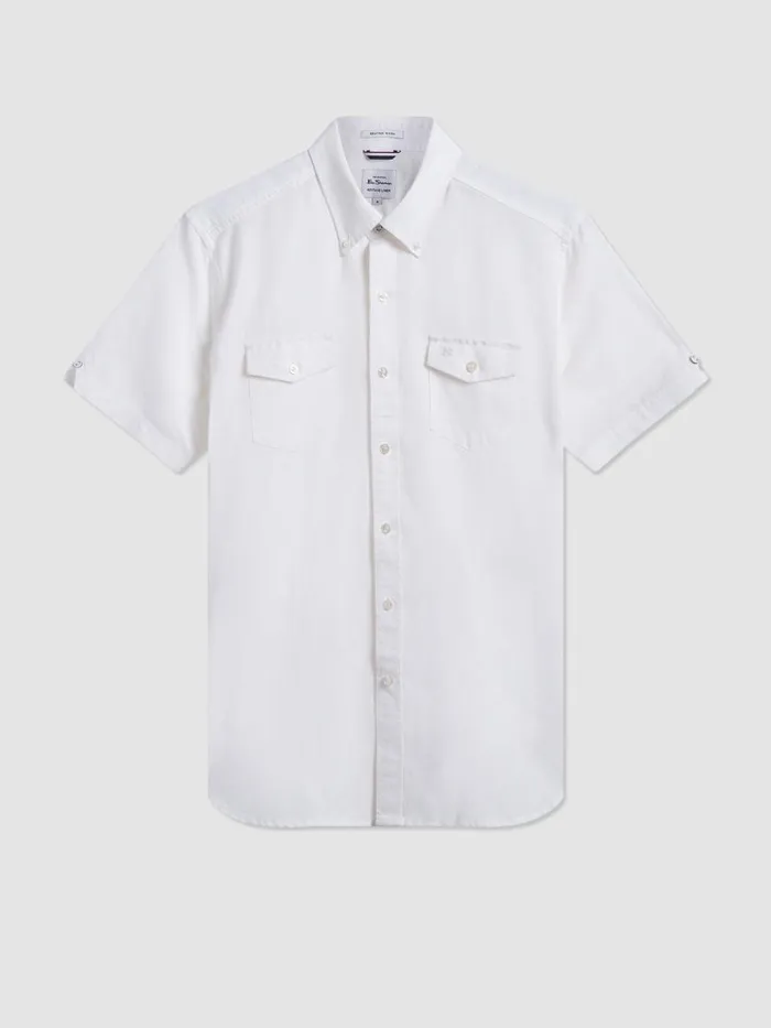 Ben Sherman Short Sleeve Shirts Men Garment Dye ShortSleeve Linen Shirt 8211 White