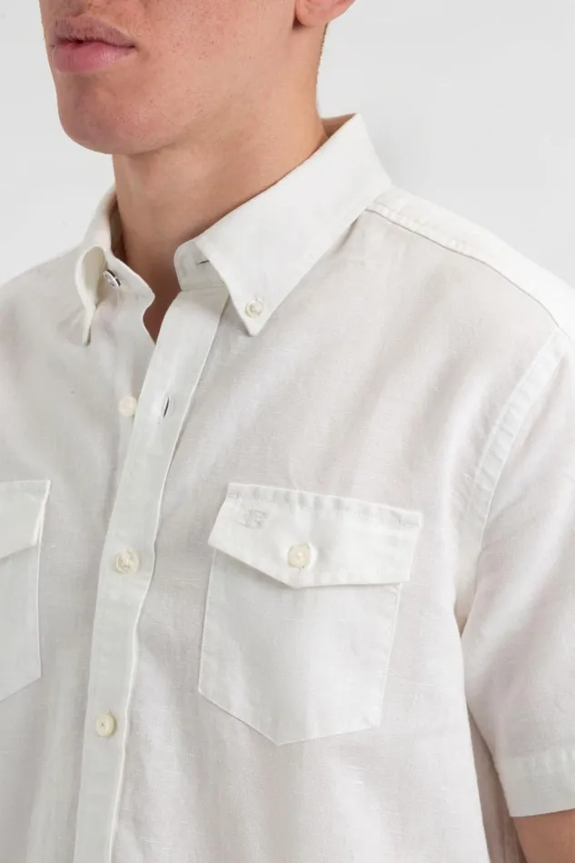 Ben Sherman Short Sleeve Shirts Men Garment Dye ShortSleeve Linen Shirt 8211 White