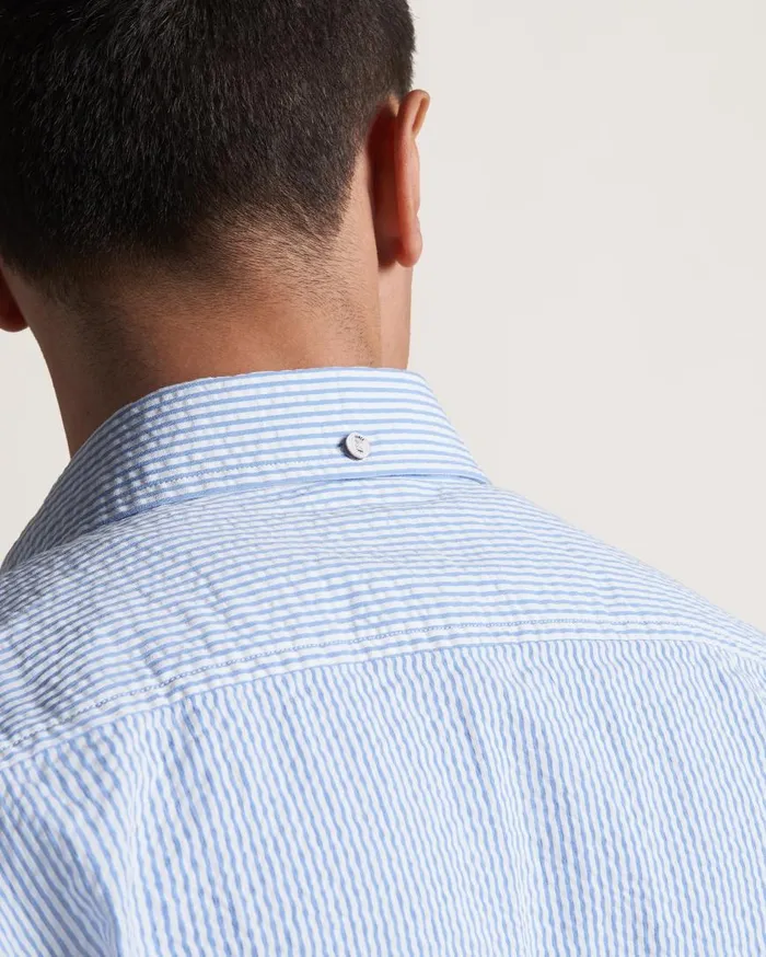 Ben Sherman Short Sleeve Shirts Men Seersucker Short Sleeve Bengal Stripe Shirt 8211 Light BlueEcru Ben Sherman Short Sleeve Shirts Men Seersucker Short Sleeve Bengal Stripe Shirt 8211 Light BlueEcru