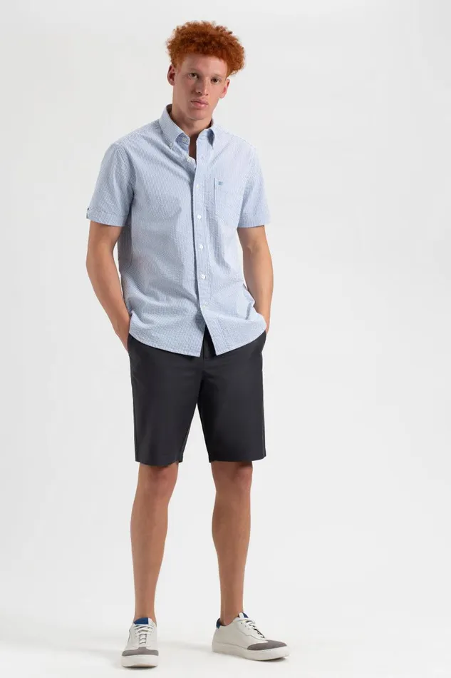Ben Sherman Short Sleeve Shirts Men Seersucker Short Sleeve Bengal Stripe Shirt 8211 Light BlueEcru Ben Sherman Short Sleeve Shirts Men Seersucker Short Sleeve Bengal Stripe Shirt 8211 Light BlueEcru