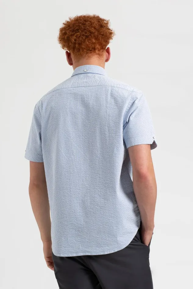 Ben Sherman Short Sleeve Shirts Men Seersucker Short Sleeve Bengal Stripe Shirt 8211 Light BlueEcru Ben Sherman Short Sleeve Shirts Men Seersucker Short Sleeve Bengal Stripe Shirt 8211 Light BlueEcru