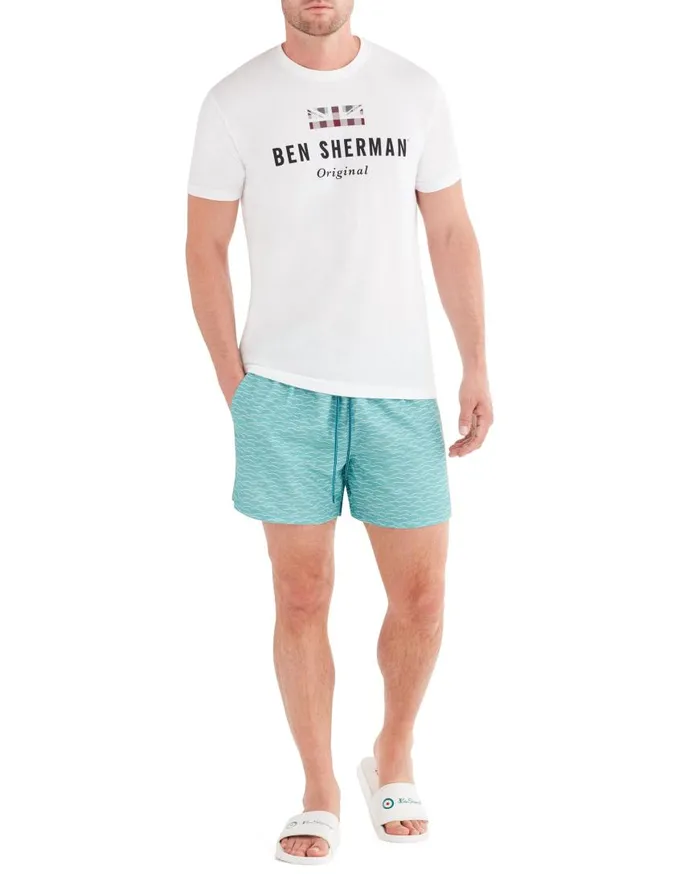 Ben Sherman Shorts Men Navagio Printed Swim Short 8211 Turquoise