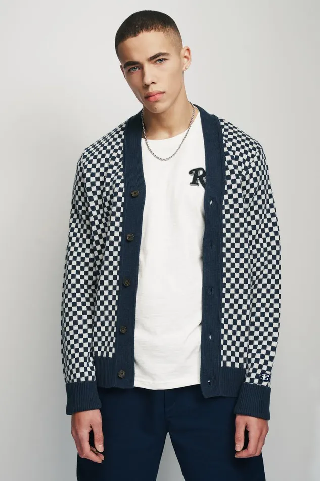 Ben Sherman Sweaters and Knits Men Rolling Stone Checkerboard Cardigan