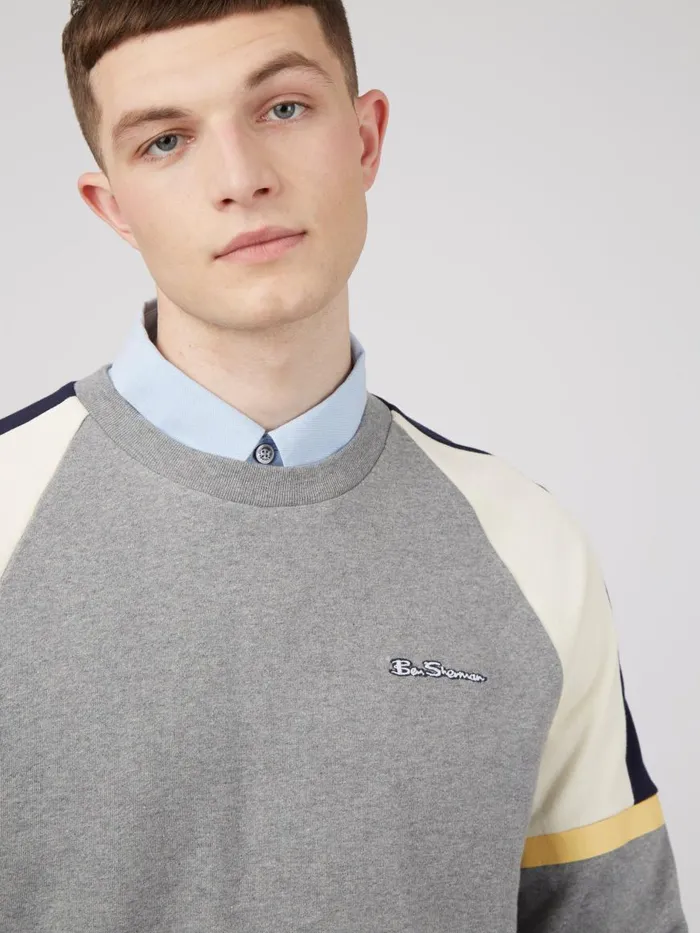 Ben Sherman Sweatshirts and Hoodies Men Color Block Crewneck Sweatshirt 8211 Steel