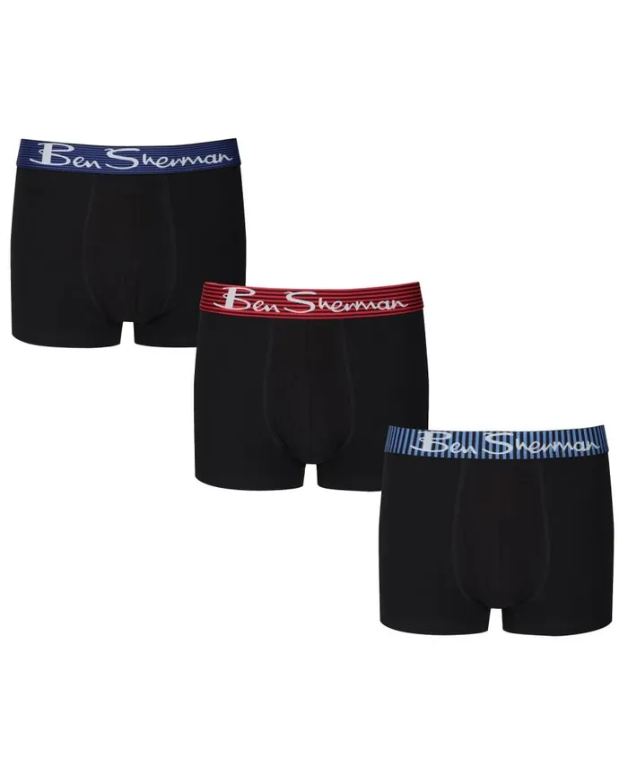 Ben Sherman Underwear Men Clark 3Pack Fitted NoFly BoxerBriefs 8211 Black With Blue Delft Red Stripe Ben Sherman Underwear Men Clark 3Pack Fitted NoFly BoxerBriefs 8211 Black With Blue Delft Red Stripe