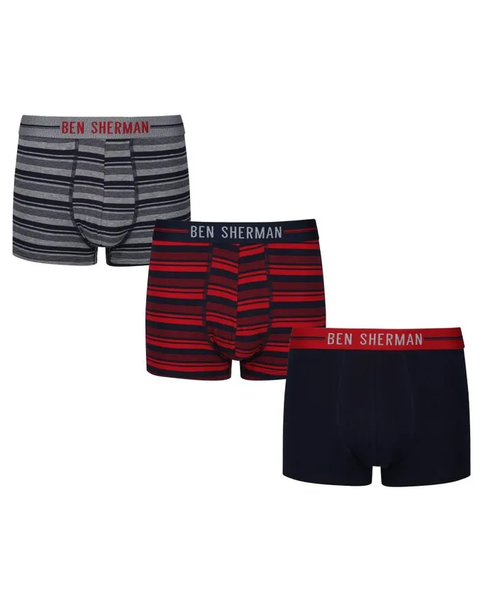 Ben Sherman Underwear Men Glen 3Pack Fitted NoFly BoxerBriefs 8211 RedNavyGrey Marl Stripe Ben Sherman Underwear Men Glen 3Pack Fitted NoFly BoxerBriefs 8211 RedNavyGrey Marl Stripe