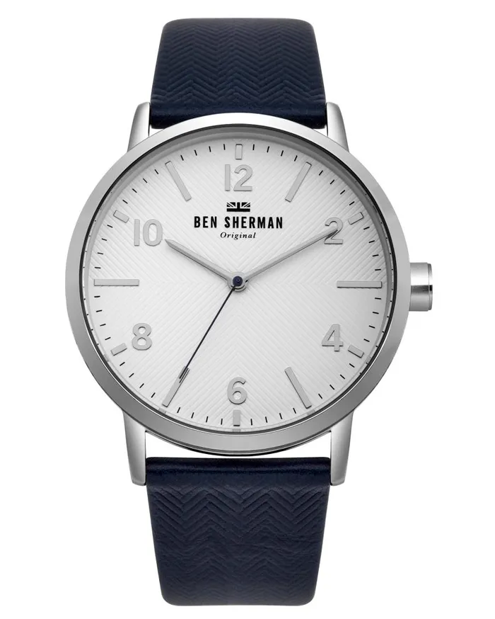 Ben Sherman Watches Men Big Portobello Herringbone Watch 8211 Black BlueWhiteSilver