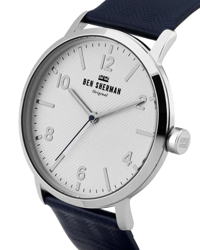 Ben Sherman Watches Men Big Portobello Herringbone Watch 8211 Black BlueWhiteSilver