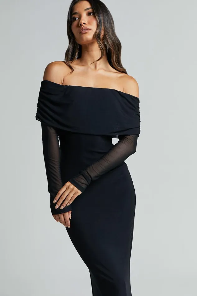 Bethanie Maxi Dress 8211 Off The Shoulder Mesh Dress In Black Women Showpo Dresses