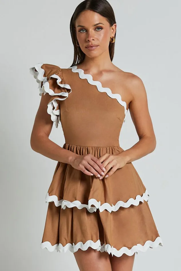Bette Mini Dress 8211 One Shoulder Ruffle Detail Layered Dress In Tobacco Women Showpo Dresses Bette Mini Dress 8211 One Shoulder Ruffle Detail Layered Dress In Tobacco Women Showpo Dresses