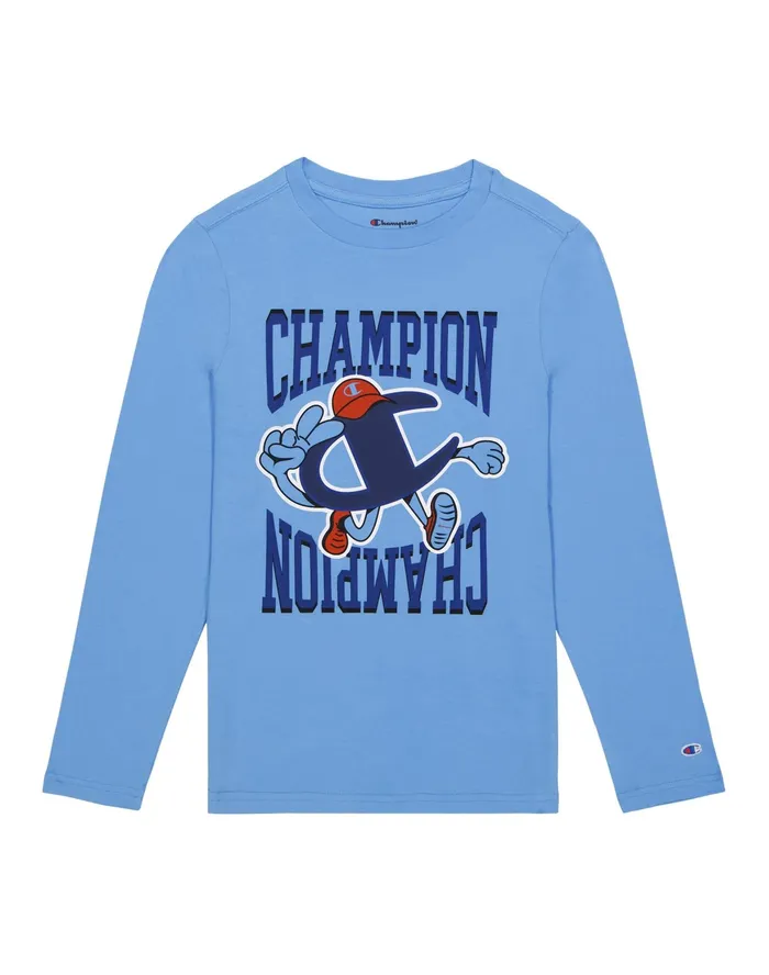 Big Kids039 LongSleeve TShirt Running C Logo Swiss Blue Kids Champion TShirts