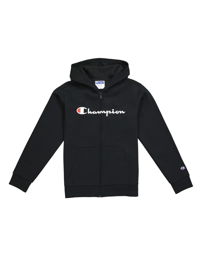 Big Kids039 Powerblend FullZip Hoodie Classic Script Logo Black Kids Champion Hoodies and Sweatshirts