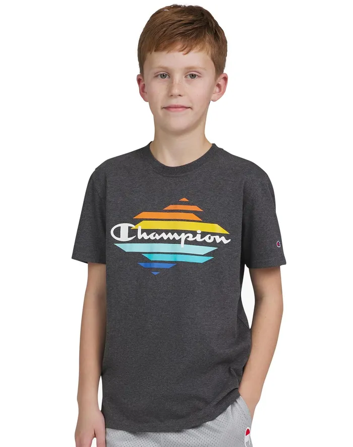 Big Kids039 ShortSleeve Graphic TShirt Charcoal Heather Kids Champion TShirts