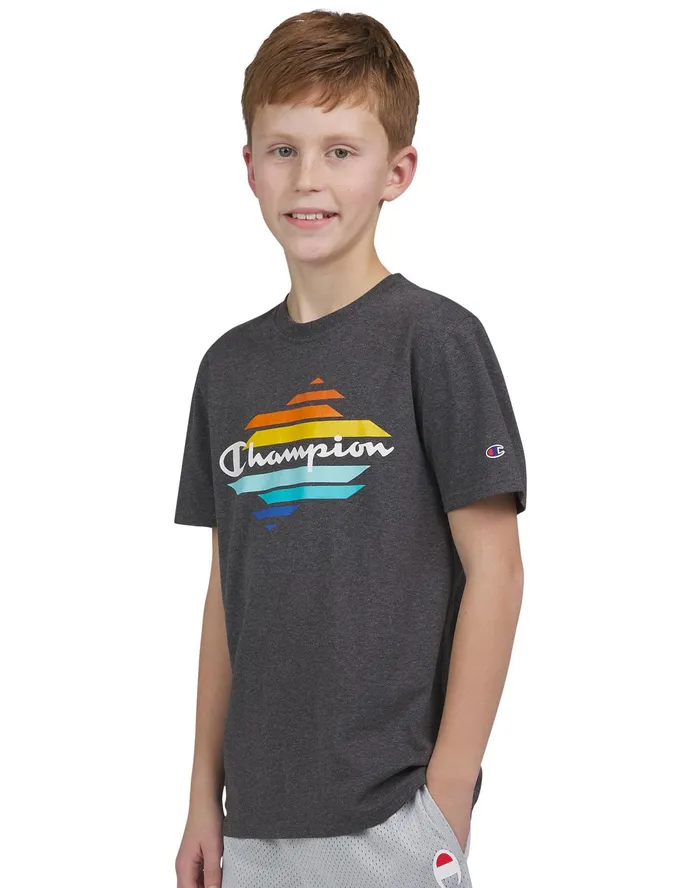 Big Kids039 ShortSleeve Graphic TShirt Charcoal Heather Kids Champion TShirts