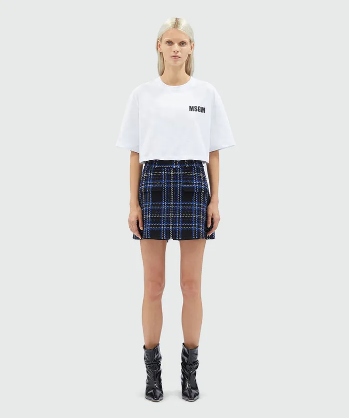 Black And Blue Tweed Tartan Skort Women MSGM Pants And Shorts