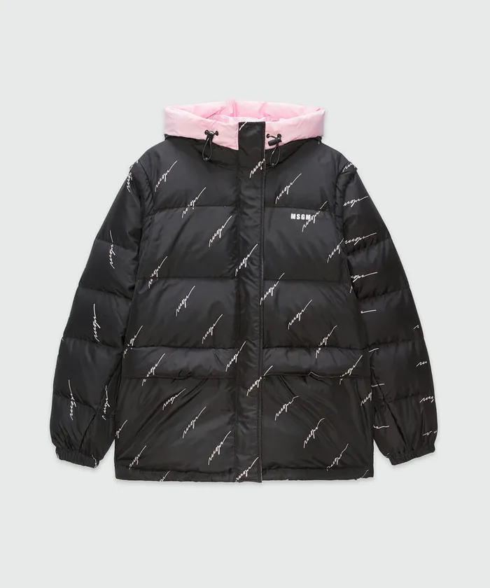Black Nylon Down Jacket With Cursive Logo Women MSGM Jackets And Coats