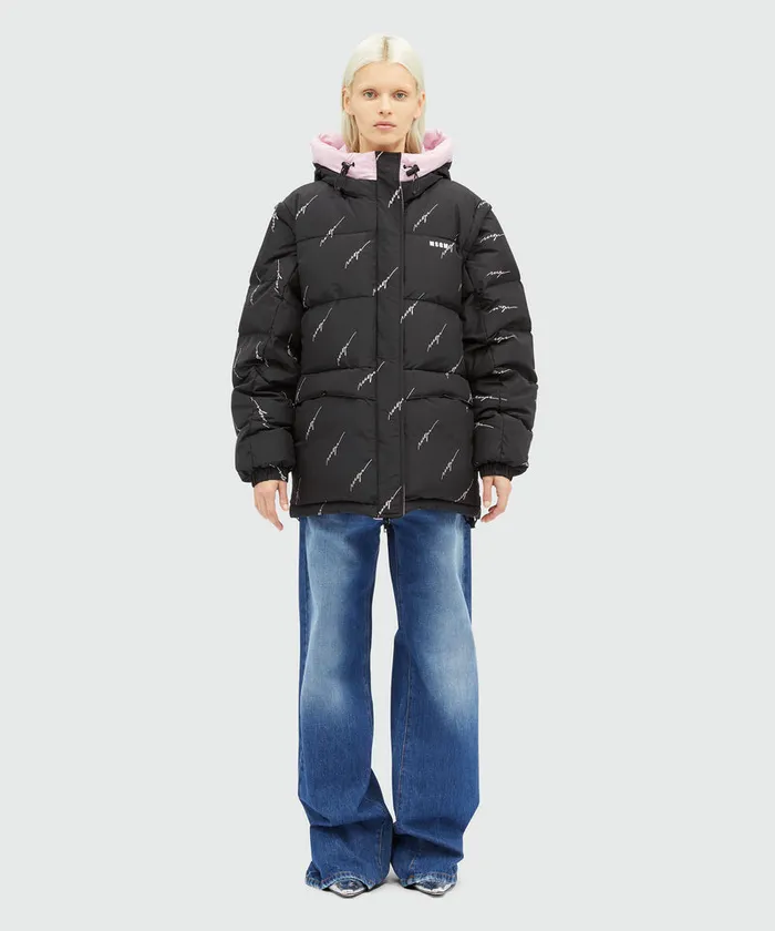Black Nylon Down Jacket With Cursive Logo Women MSGM Jackets And Coats