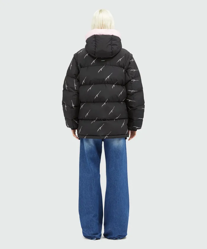 Black Nylon Down Jacket With Cursive Logo Women MSGM Jackets And Coats