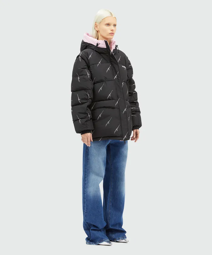 Black Nylon Down Jacket With Cursive Logo Women MSGM Jackets And Coats
