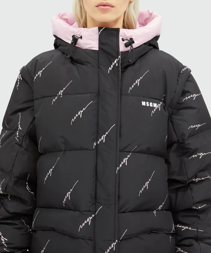 Black Nylon Down Jacket With Cursive Logo Women MSGM Jackets And Coats
