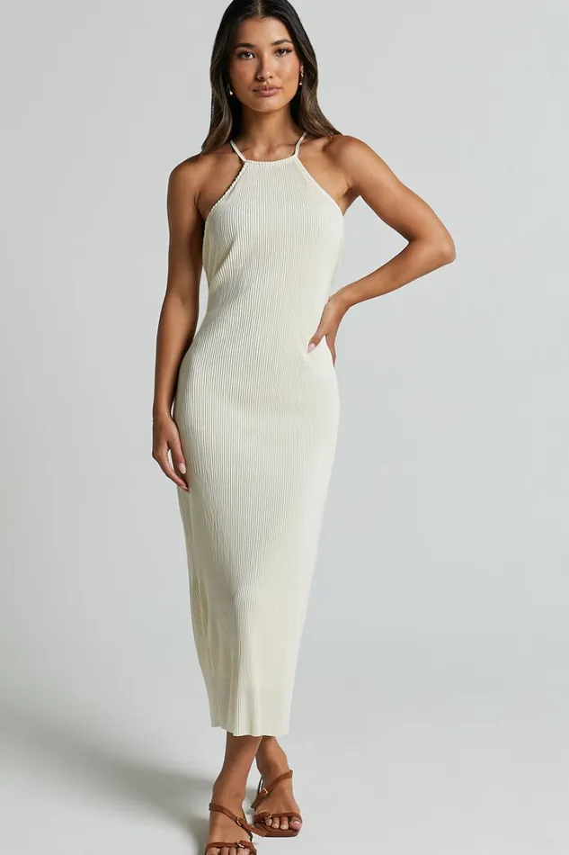 Blythe Midi Dress 8211 Halter Neck Dress In Cream Women Showpo Dresses