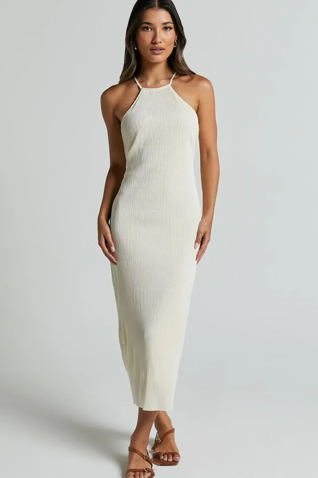 Blythe Midi Dress 8211 Halter Neck Dress In Cream Women Showpo Dresses