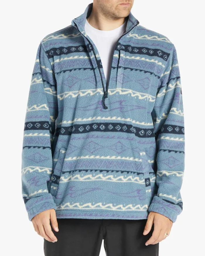 Boundary HalfZip Mock Neck Fleece Washed Blue Men Billabong Hoodies and Fleece