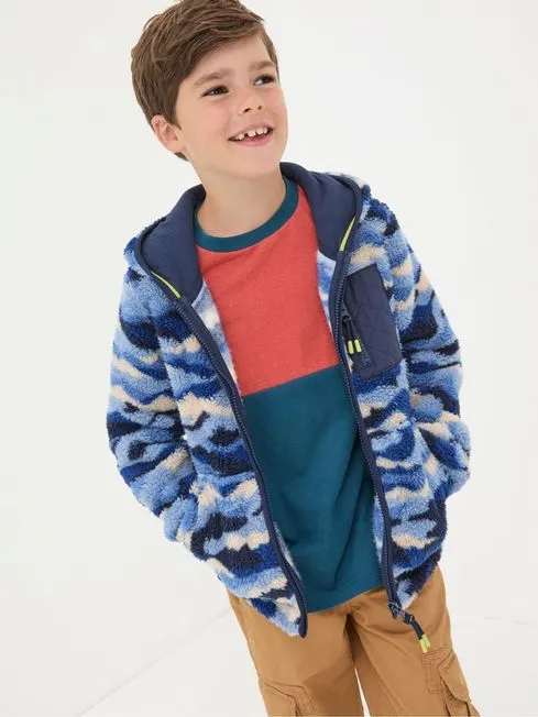 Boys Fatface Coats and Jackets Blue Camo Zip Through Fleece