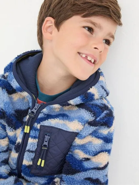 Boys Fatface Coats and Jackets Blue Camo Zip Through Fleece