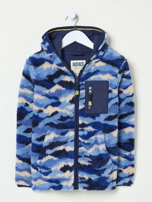 Boys Fatface Coats and Jackets Blue Camo Zip Through Fleece