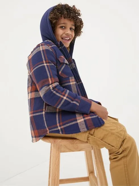 Boys Fatface Coats and Jackets Navy Blue Check Shacket