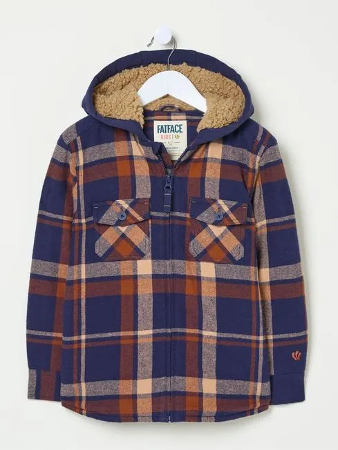 Boys Fatface Coats and Jackets Navy Blue Check Shacket Boys Fatface Coats and Jackets Navy Blue Check Shacket