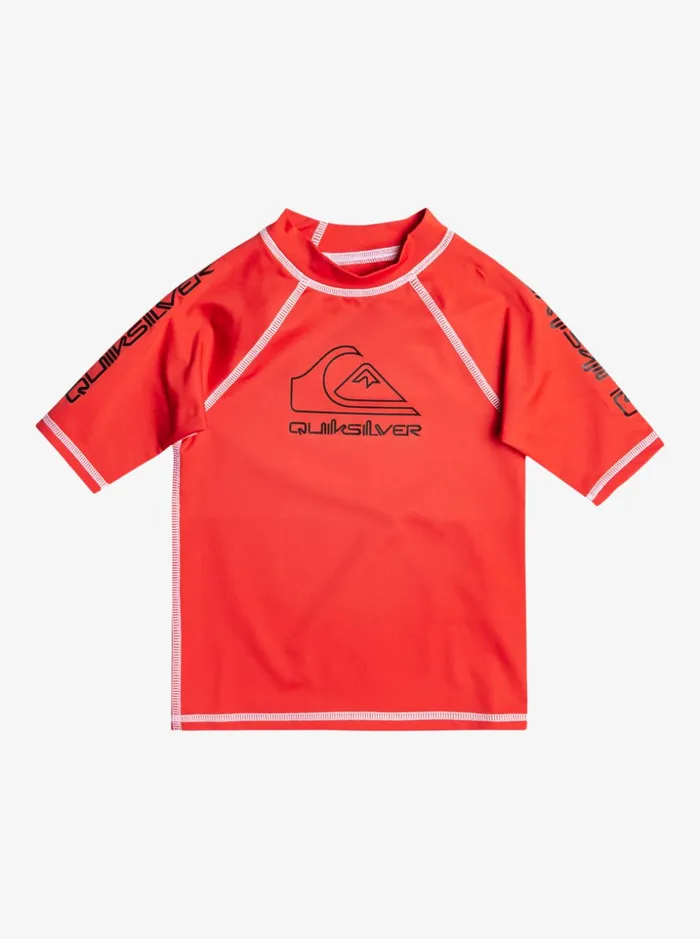 Boys Quiksilver Rashguards Boy039s 27 On Tour Short Sleeve UPF 50 Rashguard High Risk Red