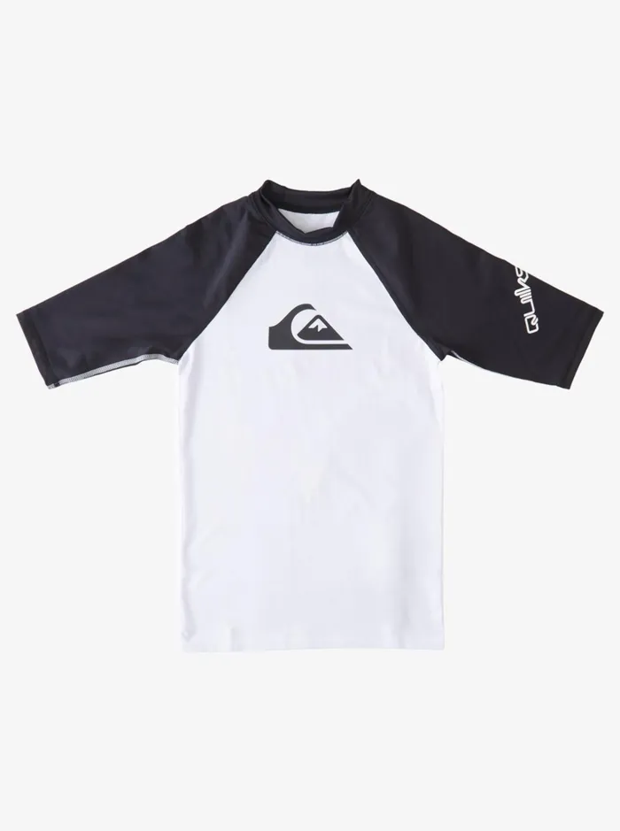 Boys Quiksilver Rashguards Boy039s 816 All Time Short Sleeve UPF 50 Rashguard White Black