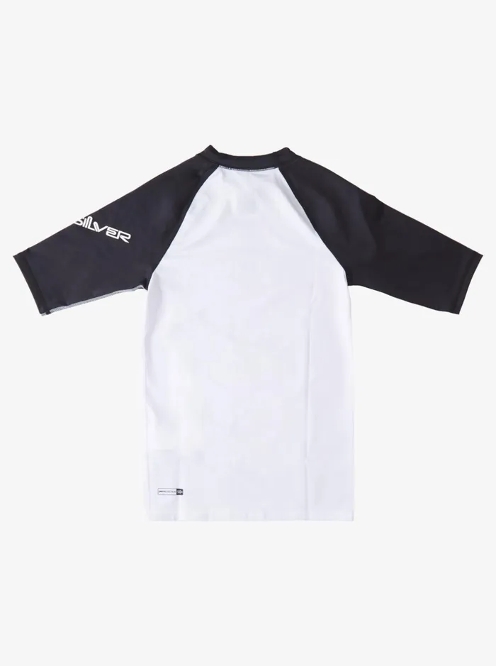 Boys Quiksilver Rashguards Boy039s 816 All Time Short Sleeve UPF 50 Rashguard White Black Boys Quiksilver Rashguards Boy039s 816 All Time Short Sleeve UPF 50 Rashguard White Black